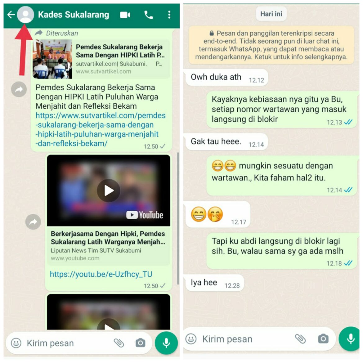 ADA APA,??? DENGAN AWAK MEDIA, KADES SUKALARANG BLOKIR WA WARTAWAN