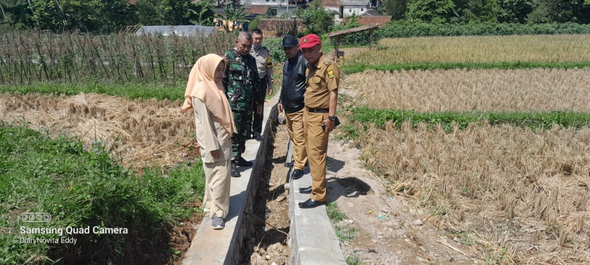 Tinjau Pembangunan Irigasi, Babinsa Cibentang bersama Perangkat Desa Turun langsung ke Lapangan