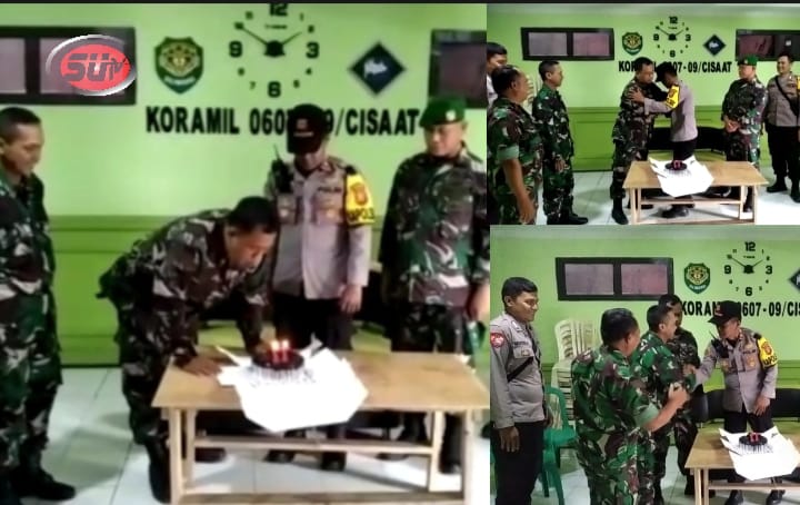 Jalin Sinergitas, Kapolsek Gunungguruh Berikan Kejutan Kepada Danposramil Pada HUT TNI Ke 77