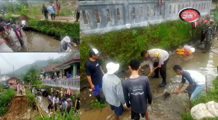 Akibat Curah hujan, Jalan Lingkungan Rusak, Bhabinkamtibmas Desa Gunungguruh Bersama Warga Lakukan Perbaikan