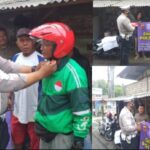 Kanit Lantas Polsek Gunungguruh Berikan Helm dan Himbauan Kepada Tukang Ojek Cibentang