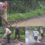 Antisipasi Banjir, Bhabinkamtibmas Kebonmanggu Polsek Gunungguruh Bantu Warga Perbaiki Saluran Air yang tersumbat