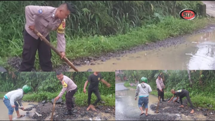 Antisipasi Banjir, Bhabinkamtibmas Kebonmanggu Polsek Gunungguruh Bantu Warga Perbaiki Saluran Air yang tersumbat