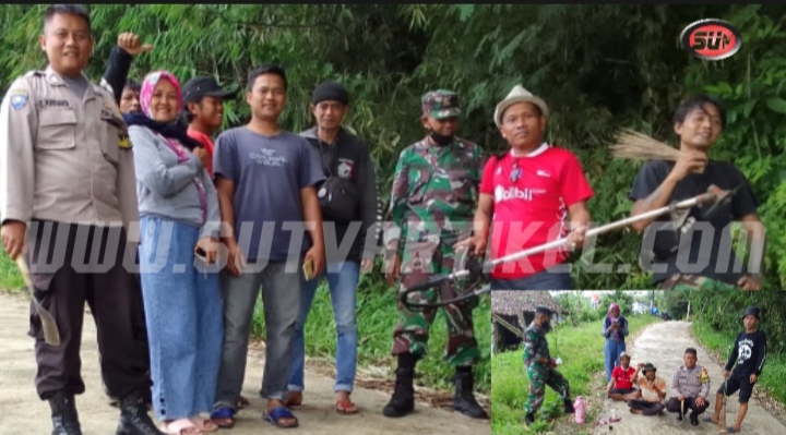 Babinsa Kebonmanggu Koramil 0607-09/Cisaat Lakukan Karya Bakti Bersihkan Jalan Lingkungan