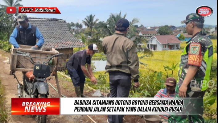 Babinsa Citamiang dan Warga Gotong-royong Perbaiki Jalan Setapak