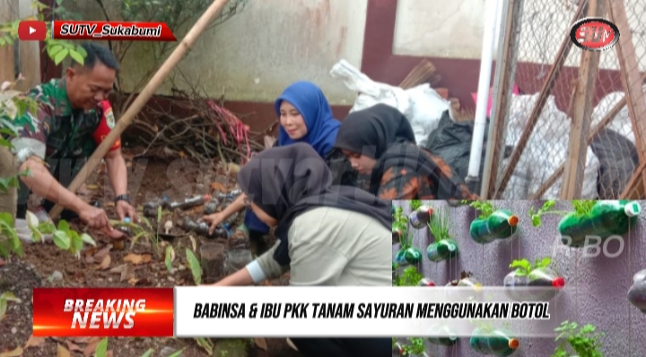 Komsos Babinsa Gunungjaya dengan Ibu-ibu PKK Tanam Sayuran Menggunakan Media Botol Bekas