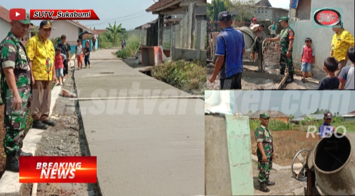 Babinsa Gunungjaya Koramil 0607-09/Cisaat, Laksanakan Monitoring Pengecoran Jalan Kampung Cicadas