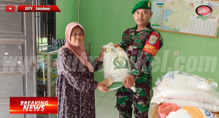 Babinsa Nagrak Koramil 0607-09/Cisaat, Dampingi Pembagian Beras 10 Kg Kepada 343 KPM