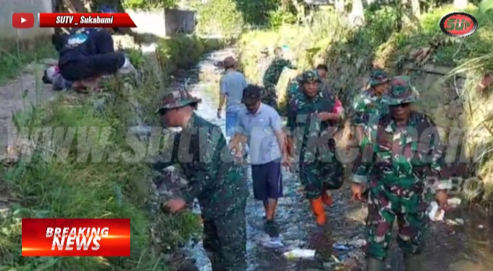 Anggota Koramil 0607-09/Cisaat Karyabakti Bersihkan Sungai Ciraden