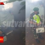 Cegah DBD, Babinsa Mangkalaya Koramil 0607-09/Cisaat Lakukan Pendampingan Fogging