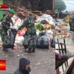 Kompak Anggota Koramil 0607-09/Cisaat Karbak Bersihkan Sampah di Pasar Tradisional