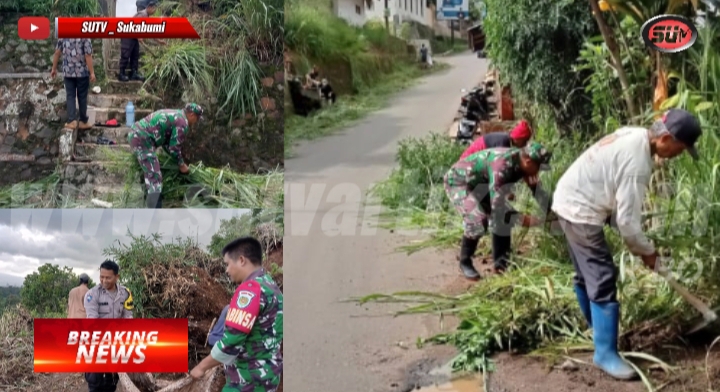 Ciptakan Suasana Lingkungan Yang Nyaman, Anggota Koramil 0607-09/Cisaat Turut serta Bersihkan Lingkungan Desa binaan