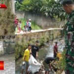 Babinsa Cibatu Koramil 0607-09/Cisaat, Gotong Royong Bersihkan Sampah di Aliran Sungai