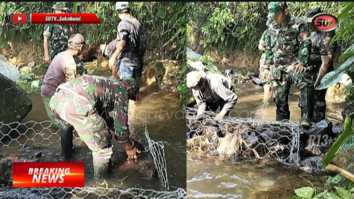 Antisipasi Banjir dan Erosi, Danramil 0607-04/Kota Sukabumi Utara Beserta Babinsa dan Warga, Karya Bakti Pasang Bronjong