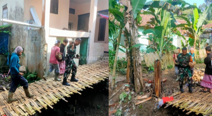 Babinsa Undrusbinangun Bersama Warga Gotong Royong Perbaiki Jembatan Yang Rusak