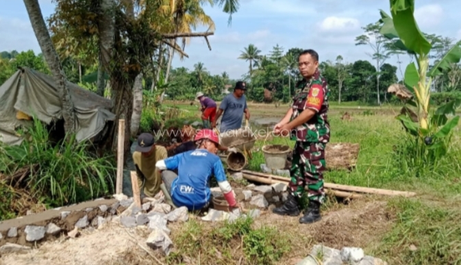 Babinsa Sirnaresmi Berperan Aktif Dampingi Pembangunan Saluran Irigasi di Desa Binaan