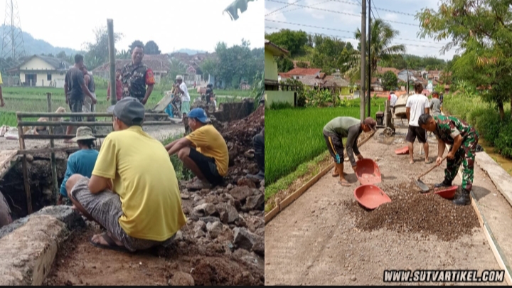 Menjadi Pelopor di Wilayah Binaan, Babinsa Sirnaresmi Bantu Pengecoran Jalan