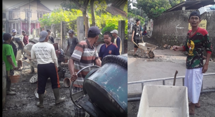 Aksi Warga Ciseke Desa Cikaret Kebonpedes Jadi Sorotan, Patungan Rp 25 Juta Untuk Cor Jalan Rusak